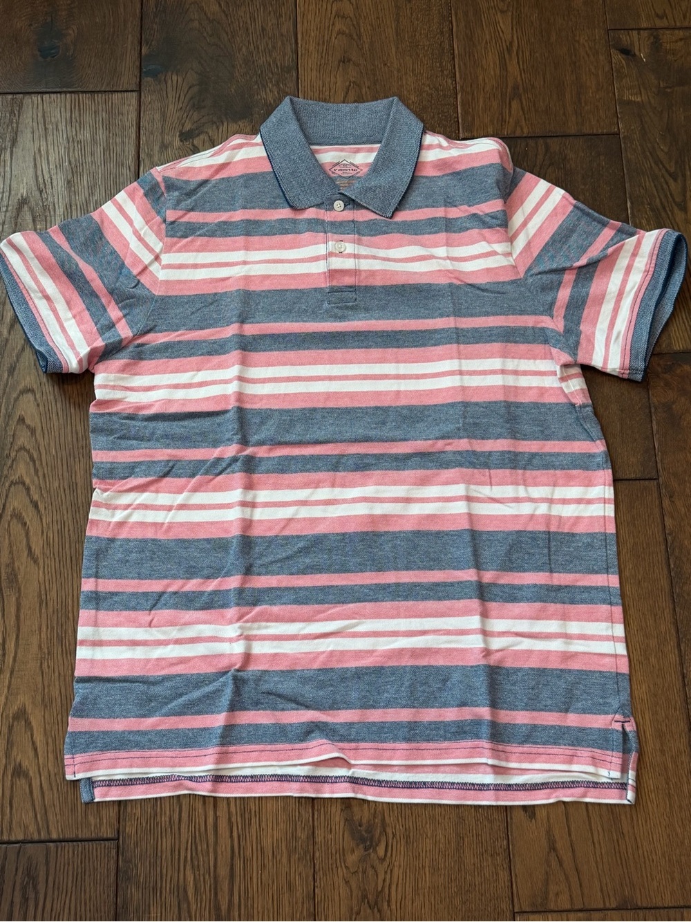 St. John's Bay Pink, Gray & White Striped Polo Label